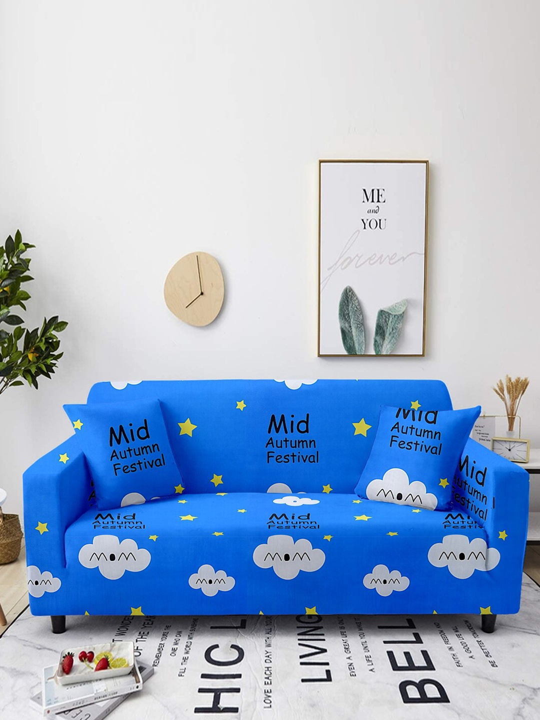 

Cortina Blue & White Printed 4-Seater Stretchable Non-Slip Sofa Slipcover