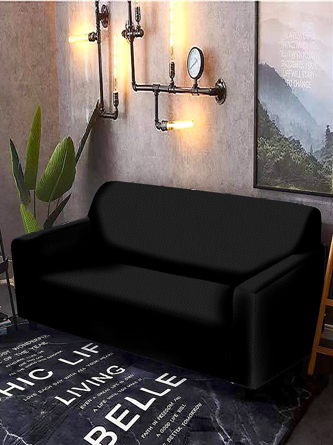 

Cortina Black Printed 4-Seater Stretchable Non-Slip Sofa Slipcover