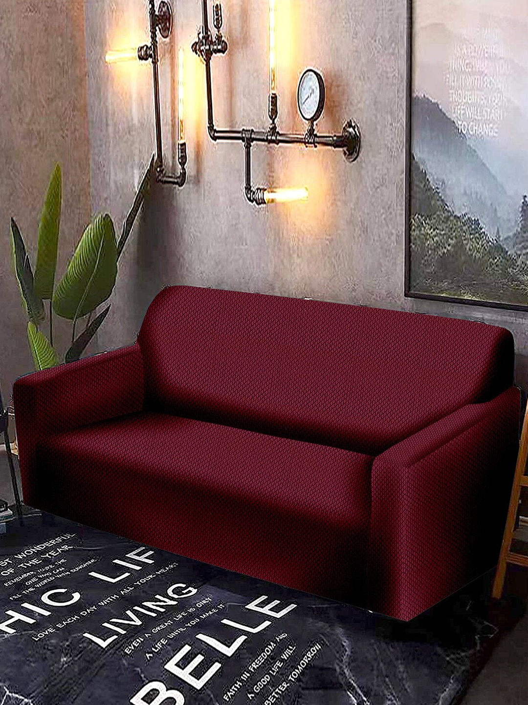 

Cortina Maroon Printed 4-Seater Stretchable Non-Slip Sofa Slipcover