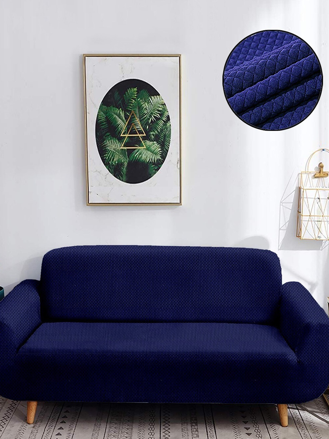 

Cortina Navy blue Textured Jacquard 4 Seater Stretchable Non-Slip Sofa Cover