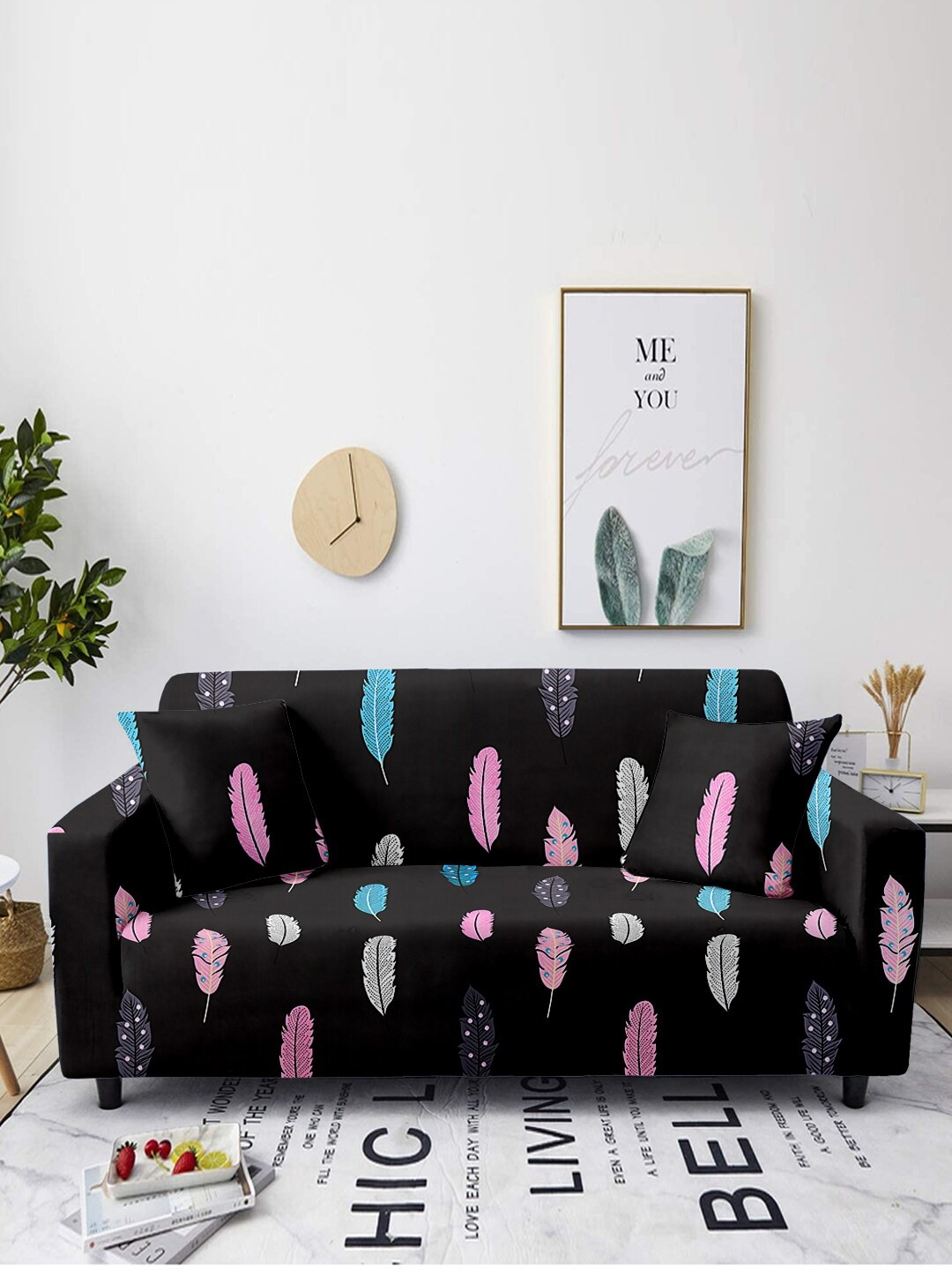 

Cortina Black Printed 4-Seater Stretchable Non-Slip Sofa Slipcover