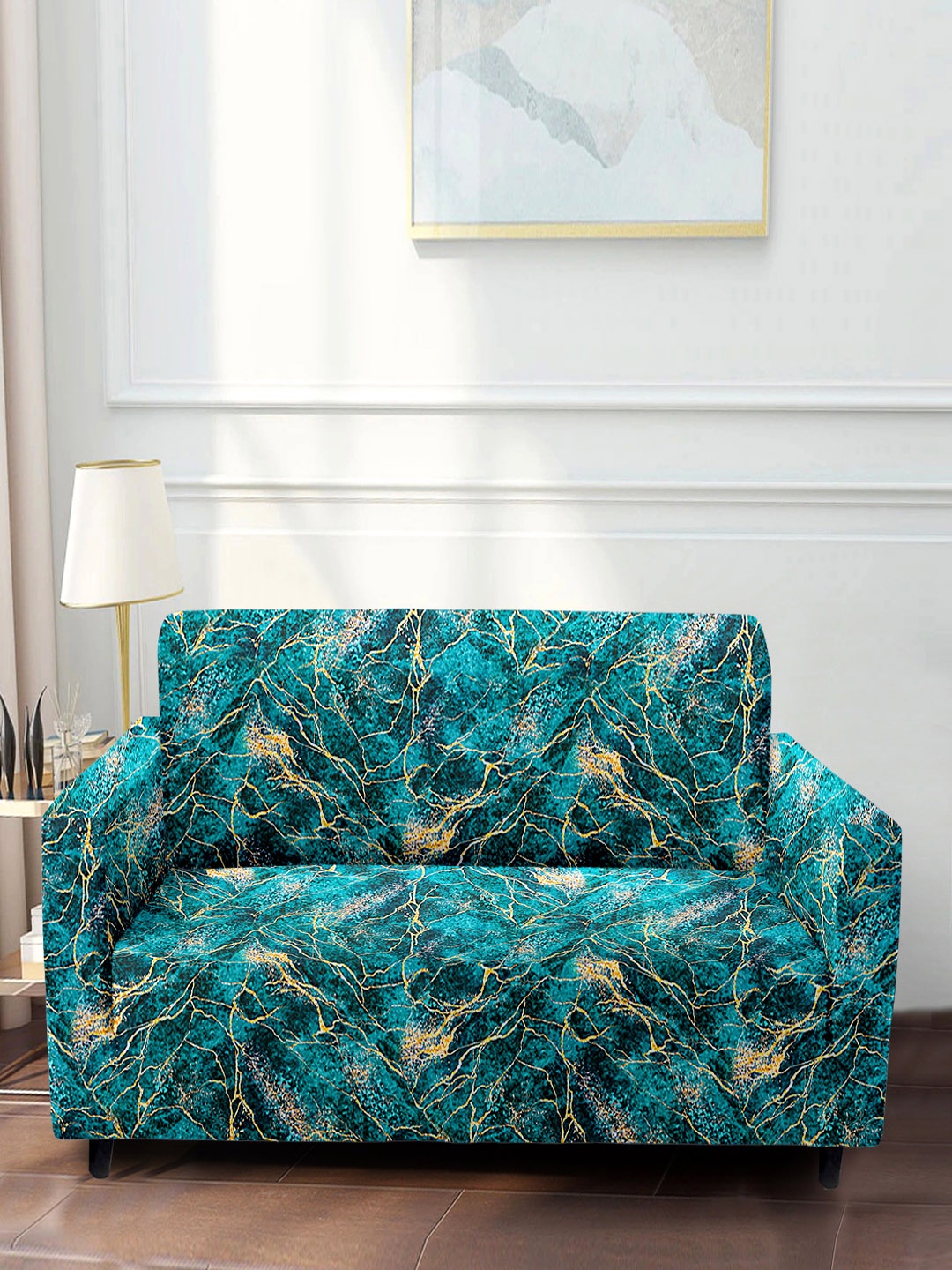 

Cortina Teal Green Printed Polyester 4 Seater Stretchable Non-Slip Sofa Cover