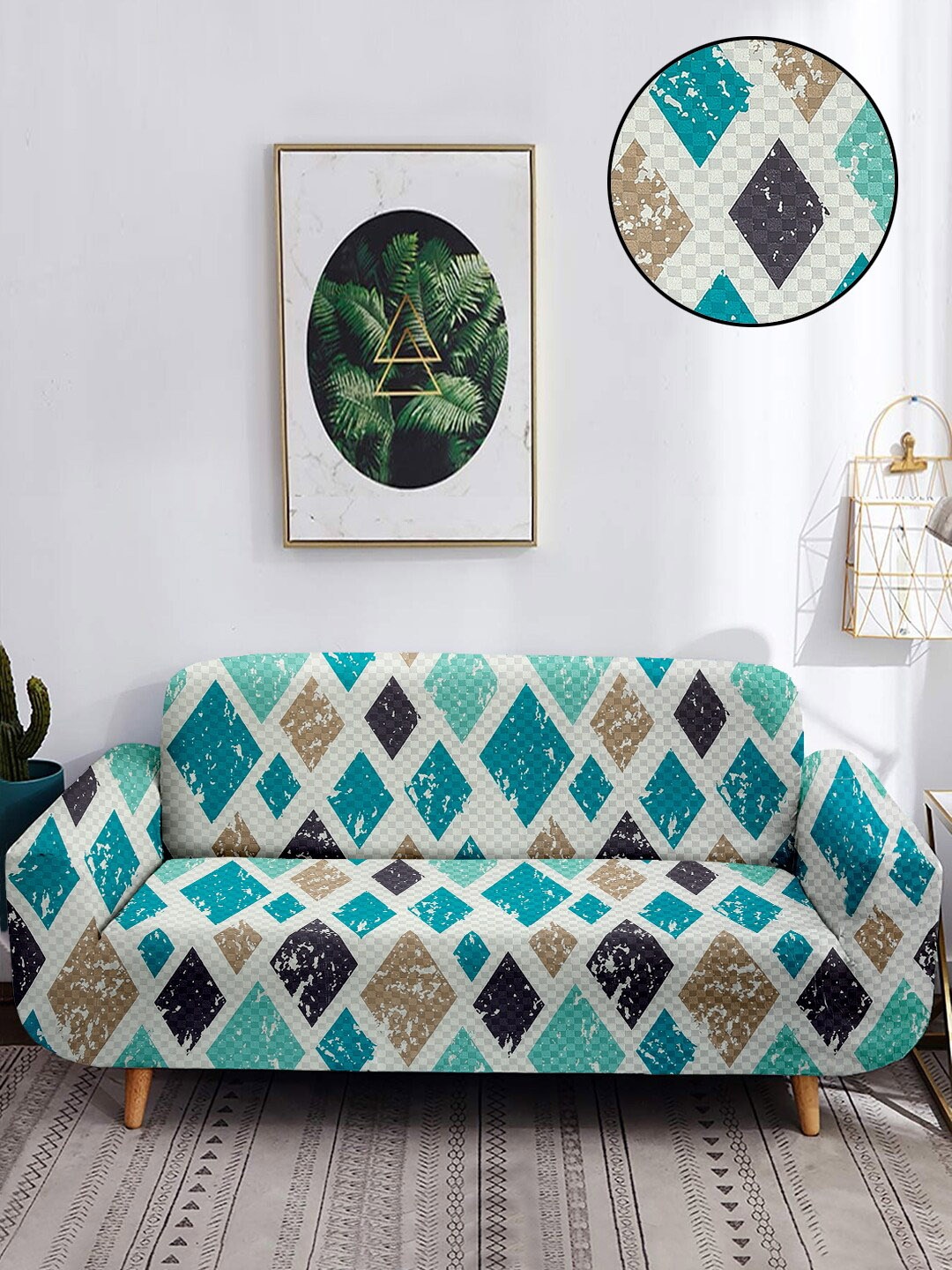 

Cortina Blue & White Printed 4-Seater Stretchable Non-Slip Sofa Slipcover