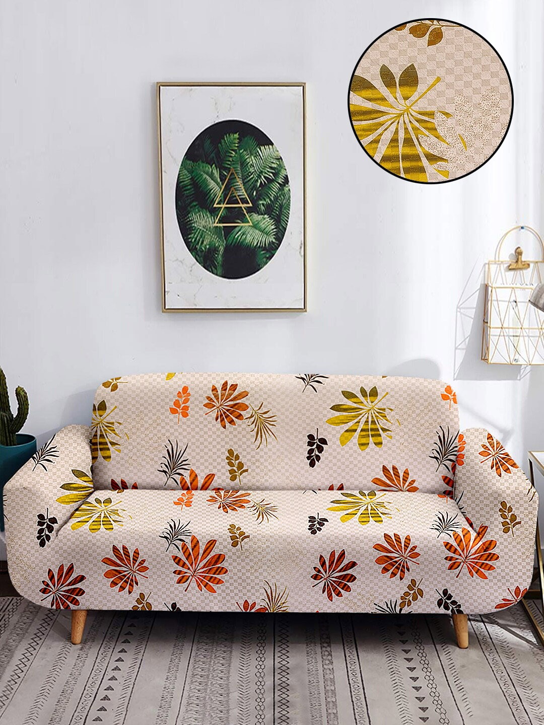 

Cortina Beige & Orange Printed 4 Seater Sofa Cover