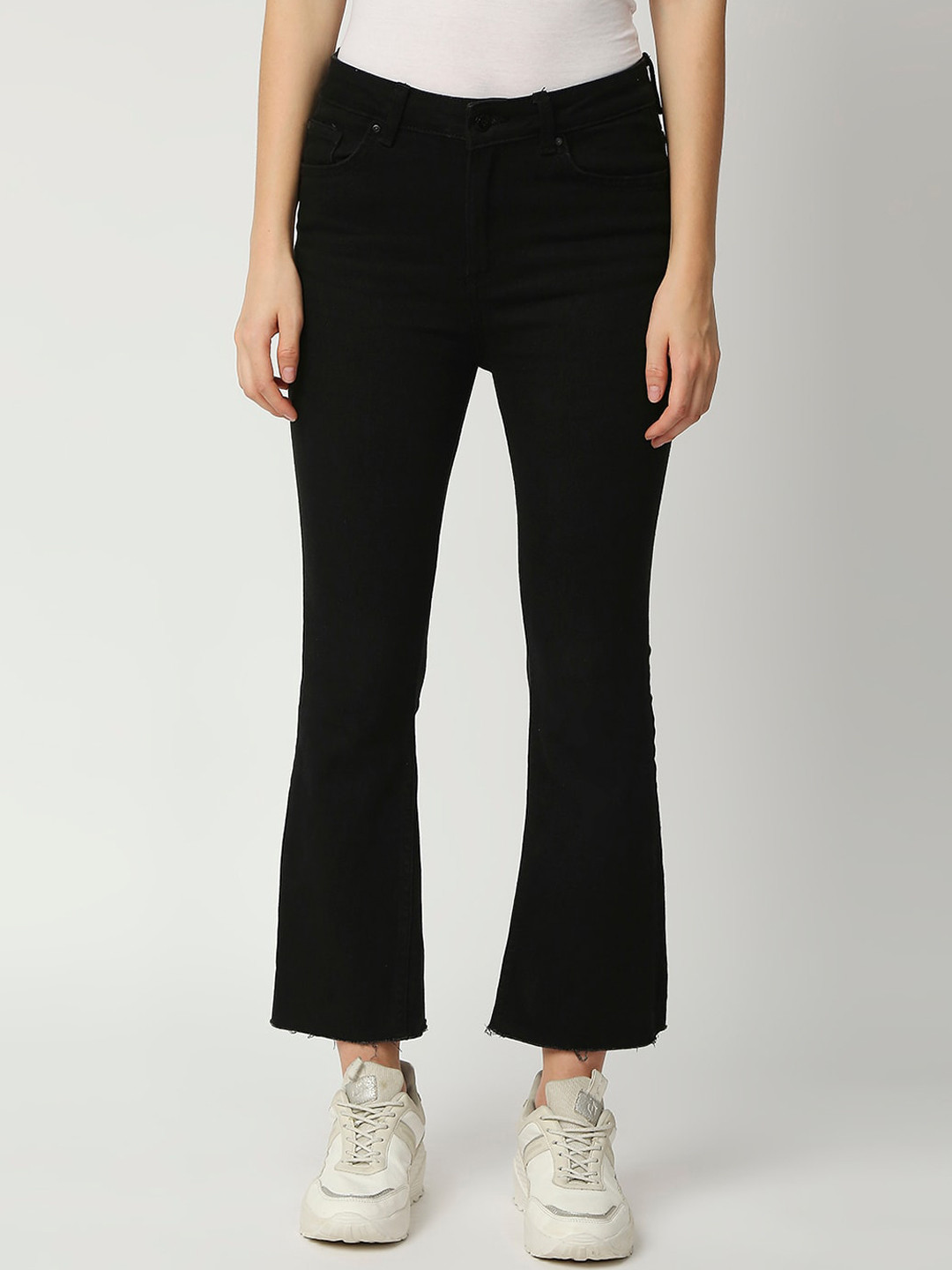 

LOVEGEN Women Black Flared Stretchable Cropped Jeans