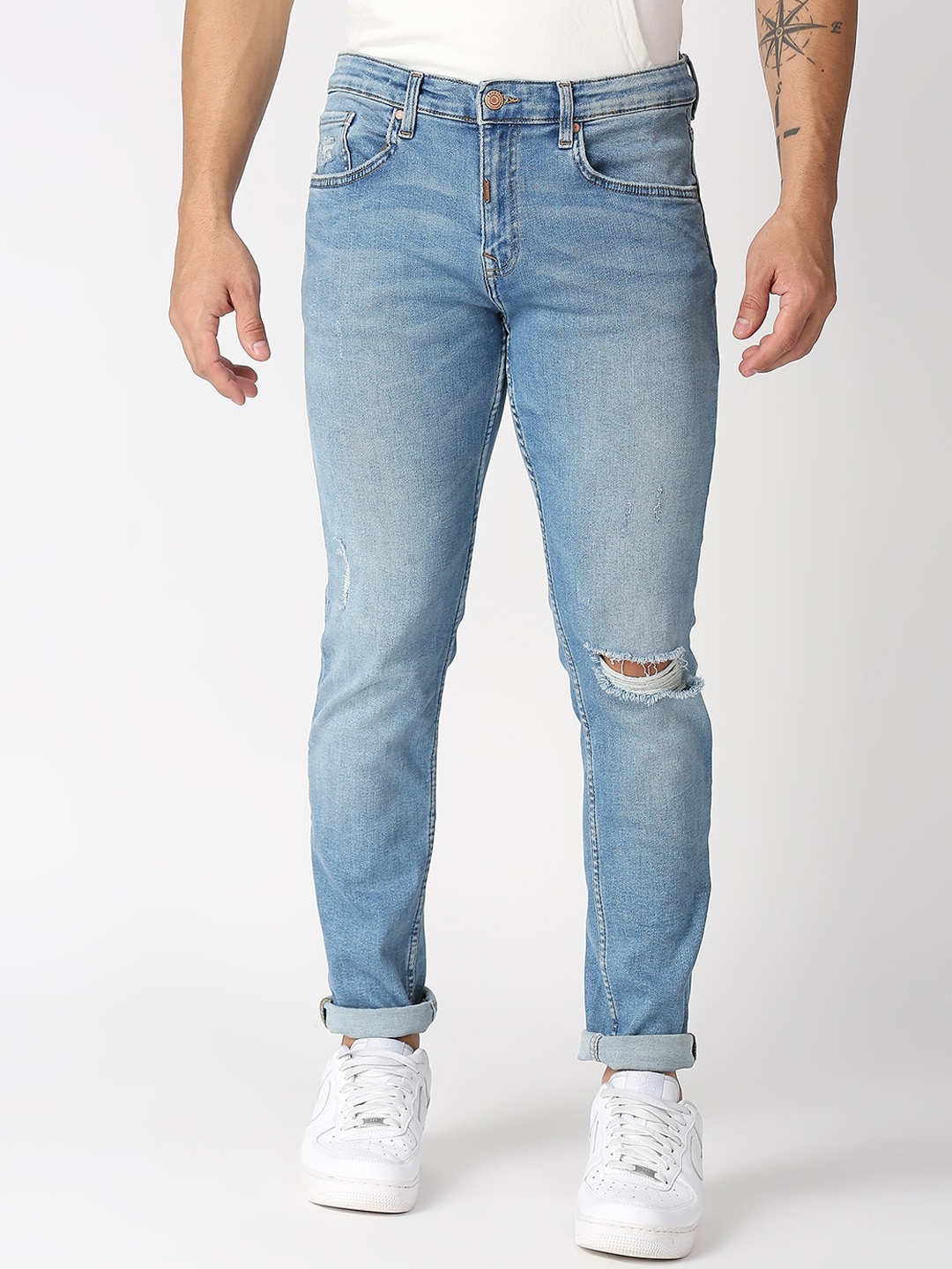 

LOVEGEN Men Blue Skinny Fit Slash Knee Light Fade Stretchable Jeans
