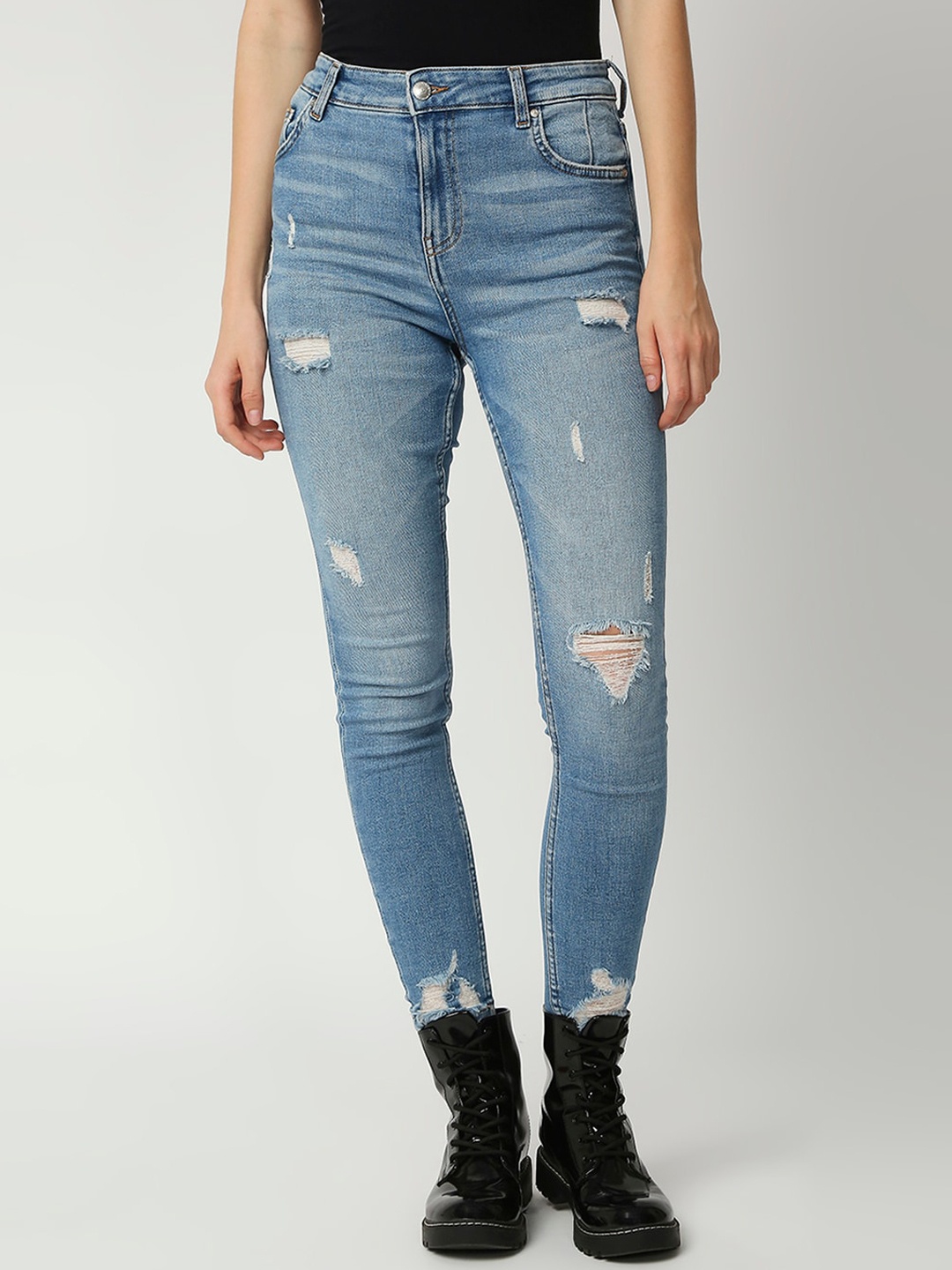 

LOVEGEN Women Blue Skinny Fit High-Rise Mildly Distressed Light Fade Stretchable Jeans