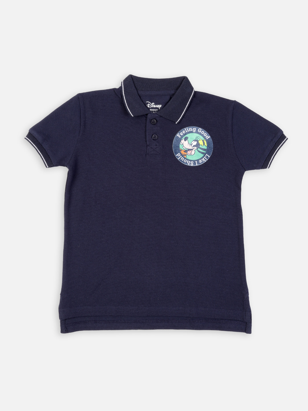 

Nap Chief Kids Navy Blue Goofy Polo Collar Pure Cotton Applique Slim Fit T-shirt