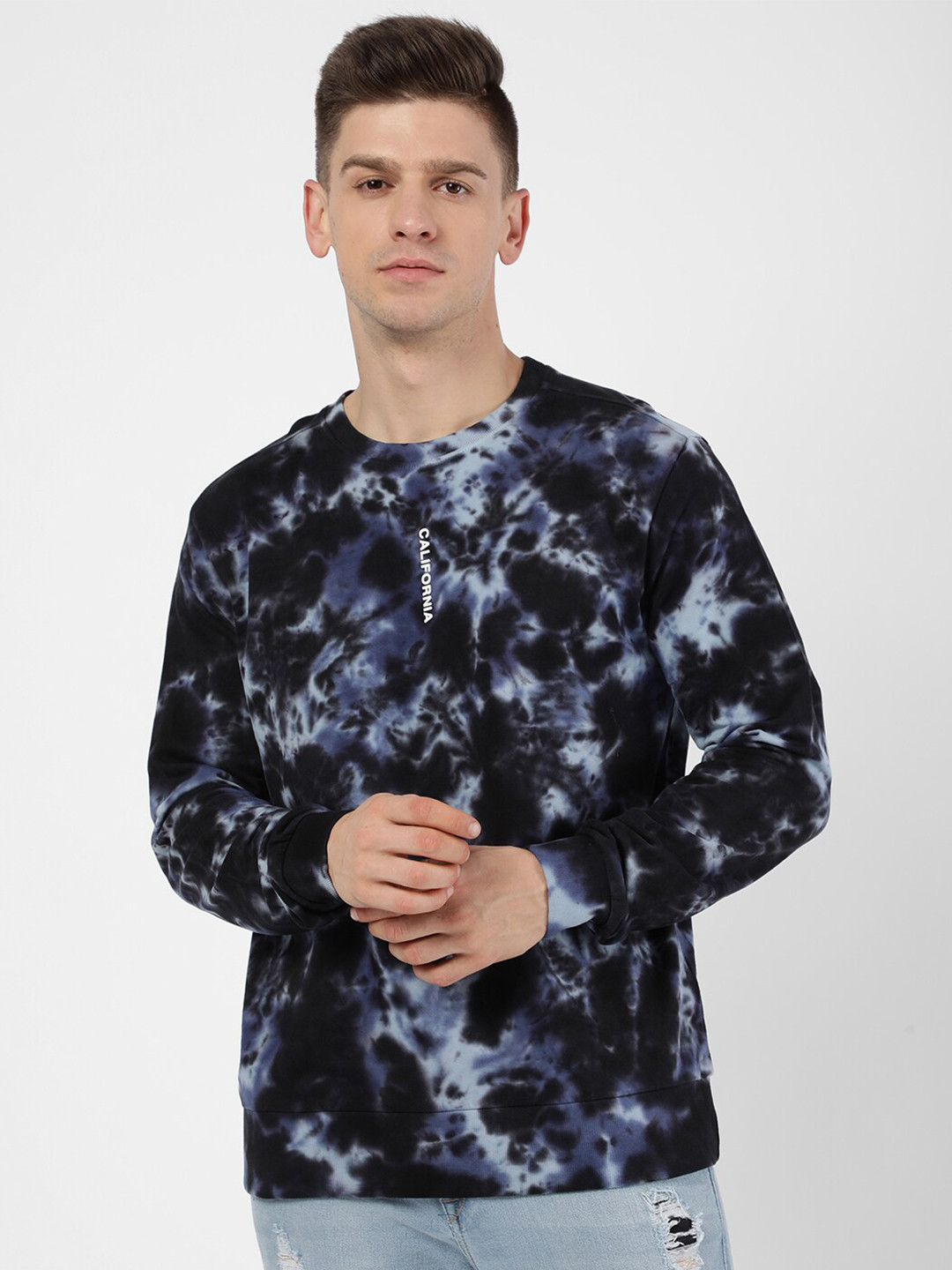 

R&B Men Blue Printed Sweatshirt