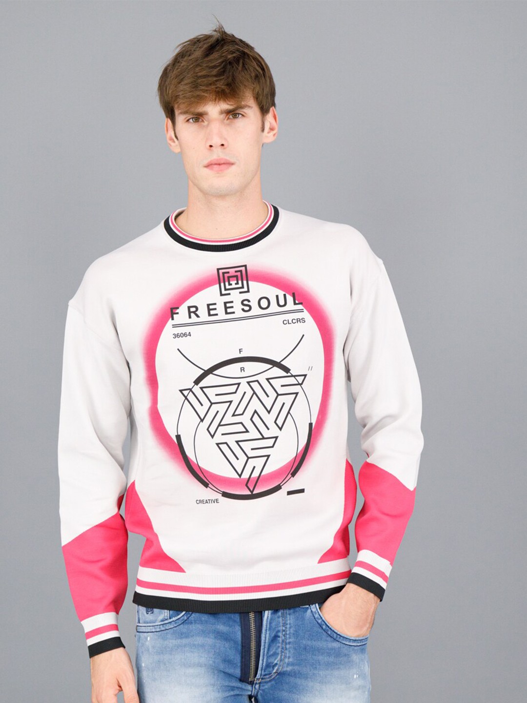 

FREESOUL Men Off White Printed Sweatshirt