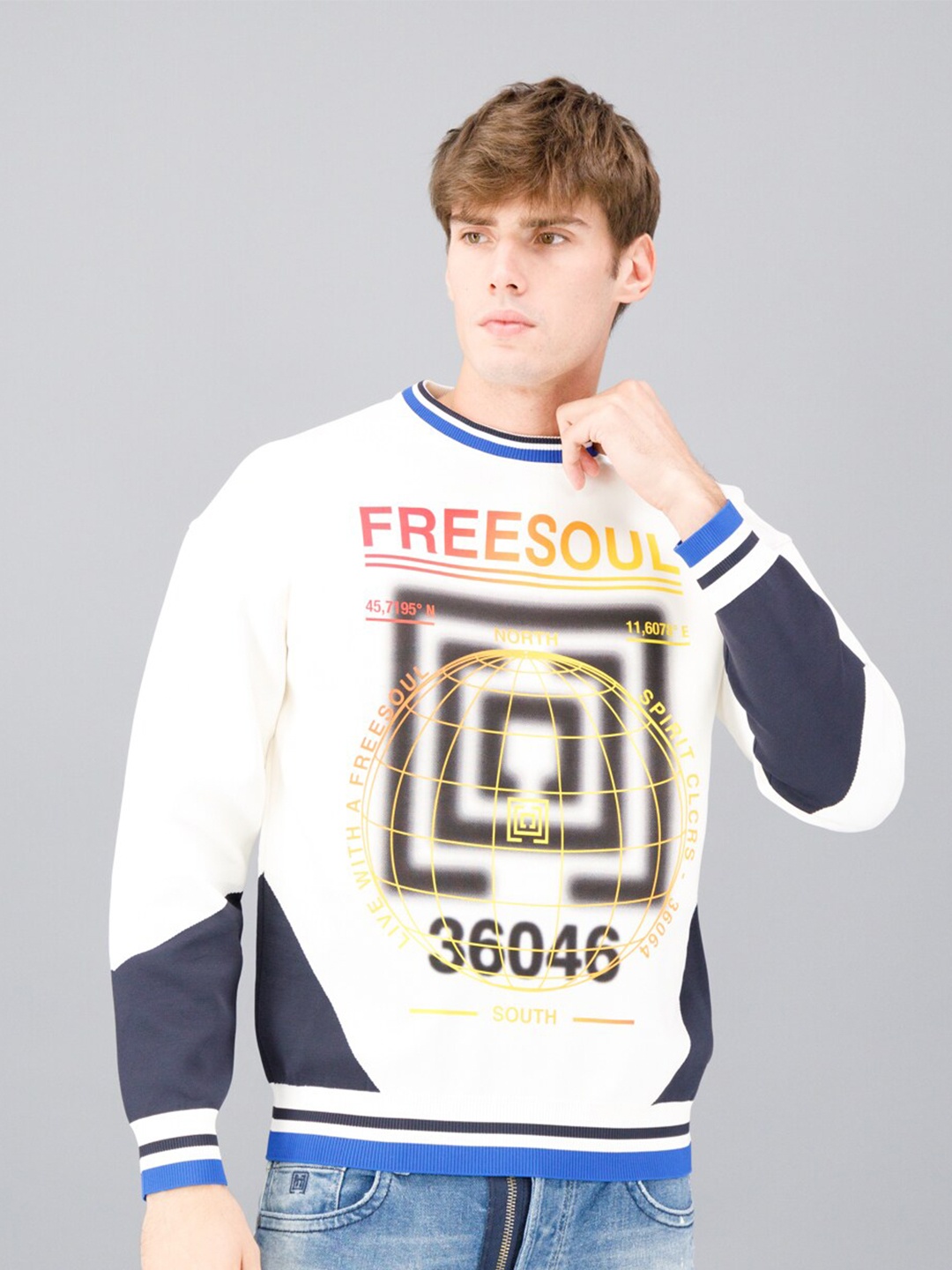 

FREESOUL Men Off White Printed Sweatshirt