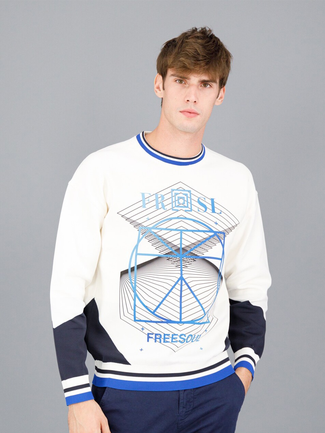 

FREESOUL Men Off White Printed Sweatshirt