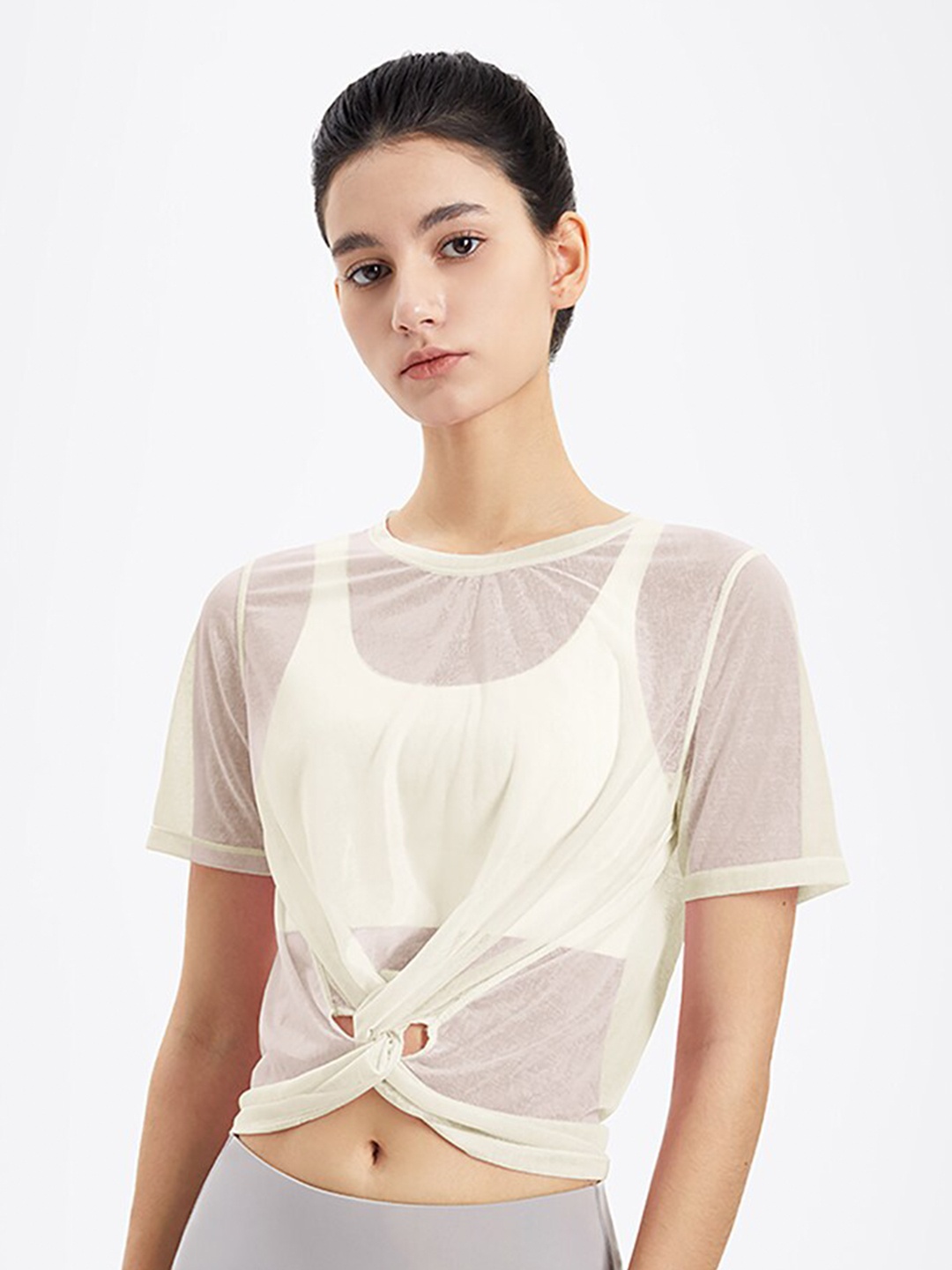 

JC Collection Beige Sheer Crop Top