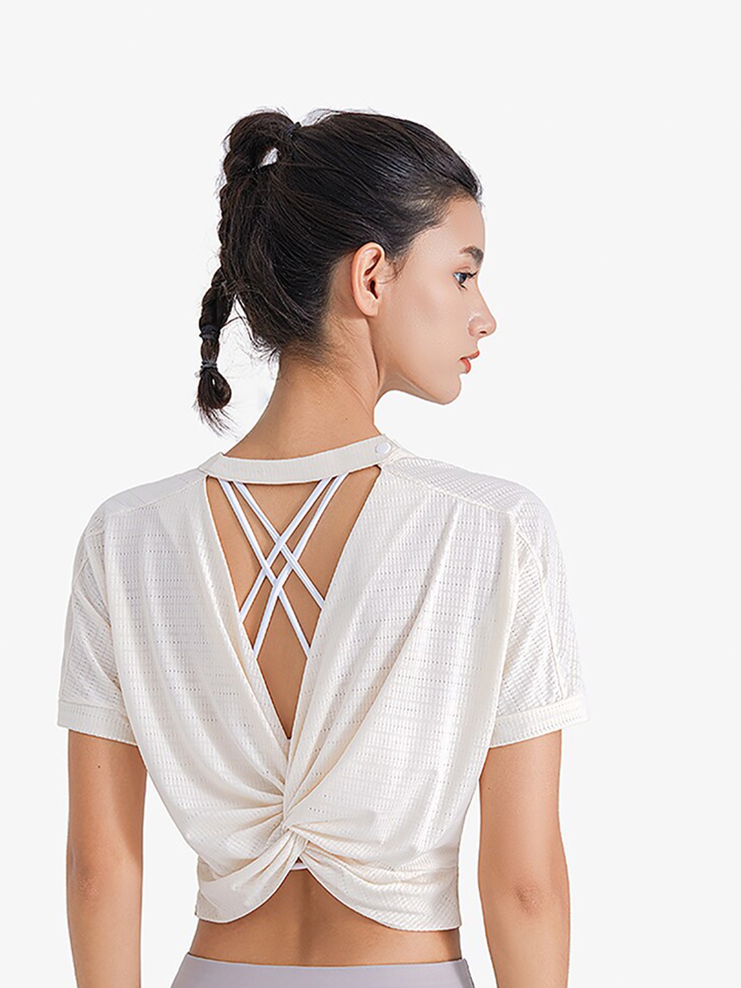 

JC Collection Women White Twisted Styled Back Crop Top