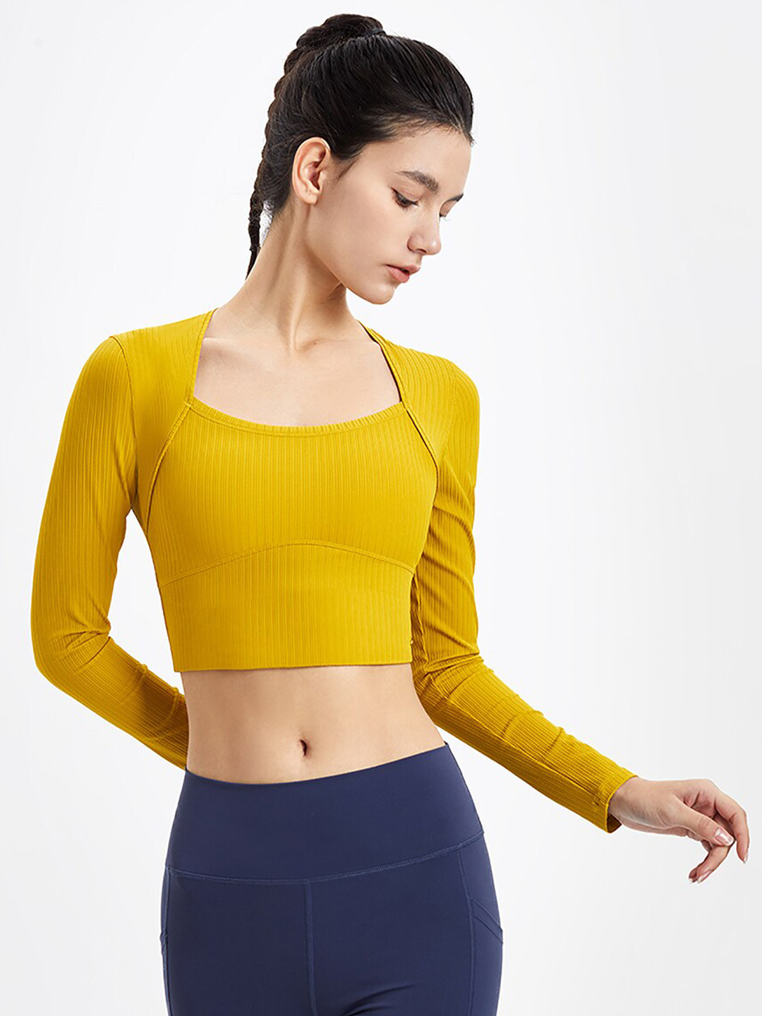 

JC Collection Mustard Yellow Scoop neck Crop Top