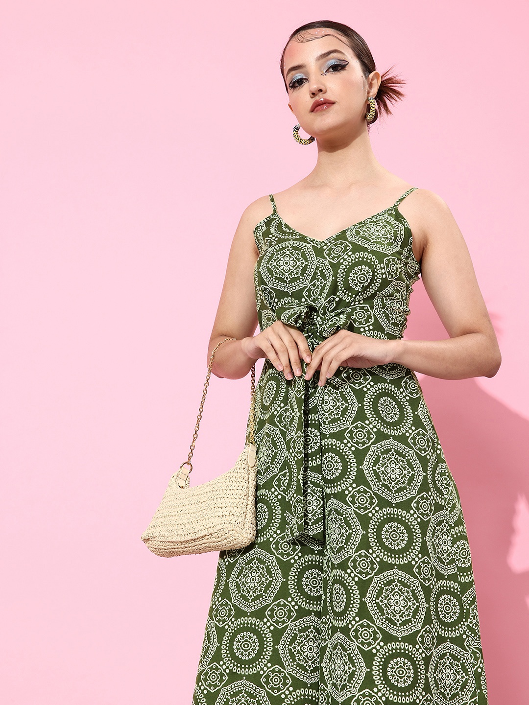 

KASSUALLY Women Stylish Olive Ethnic Motifs Resort Wear Jumpsuit