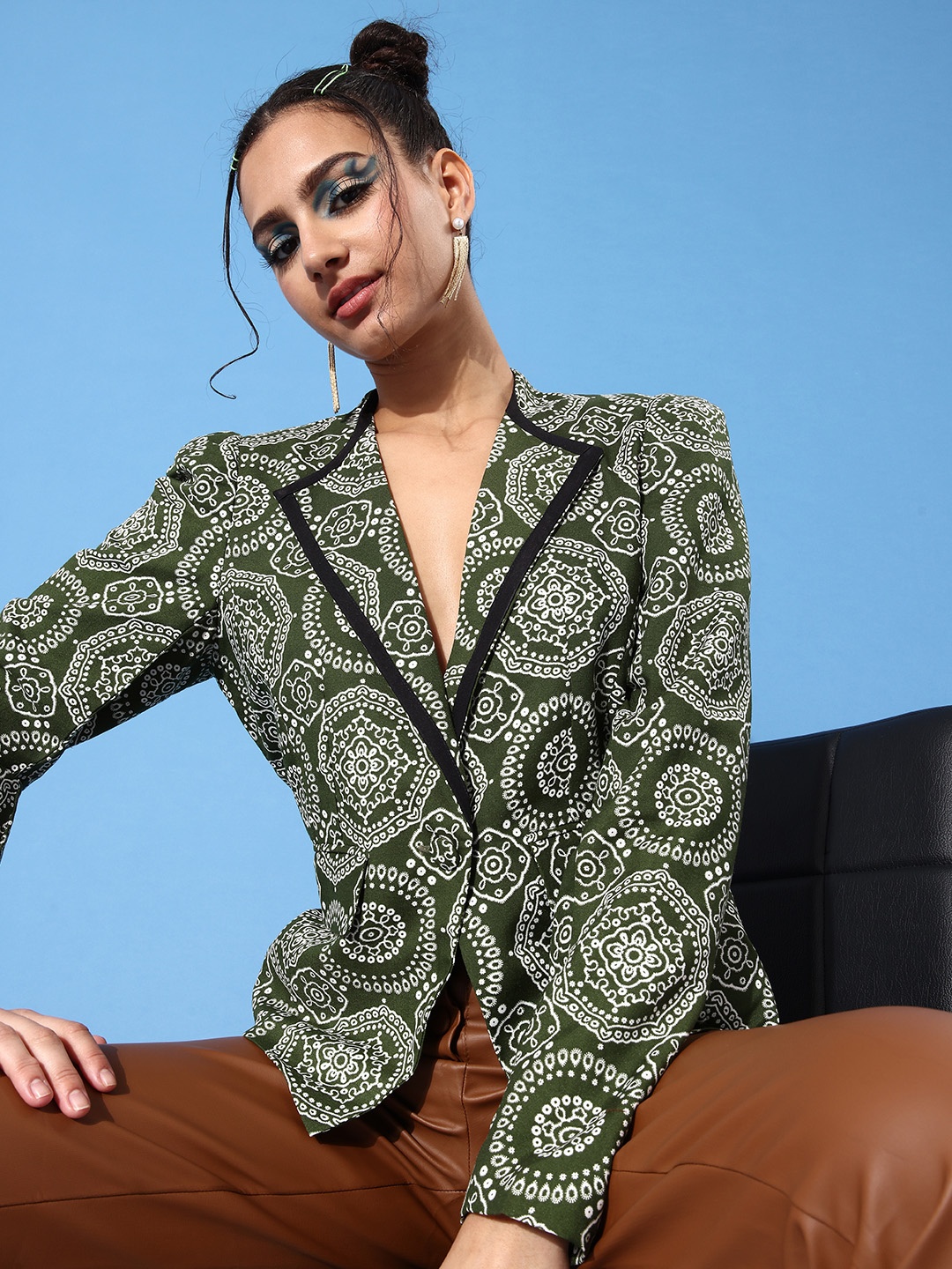 

KASSUALLY Women Gorgeous Green Suit Up Ethnic Motifs Blazer