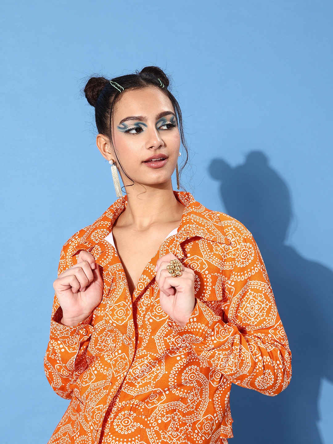 

KASSUALLY Women Bright Orange Ethnic Motifs Indie Gal Shirt