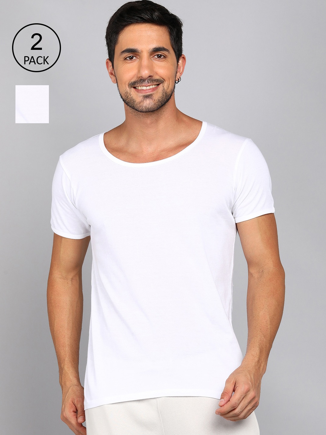 

Roadster Men Pack Of 2 White Solid Pure Cotton Innerwear Vest