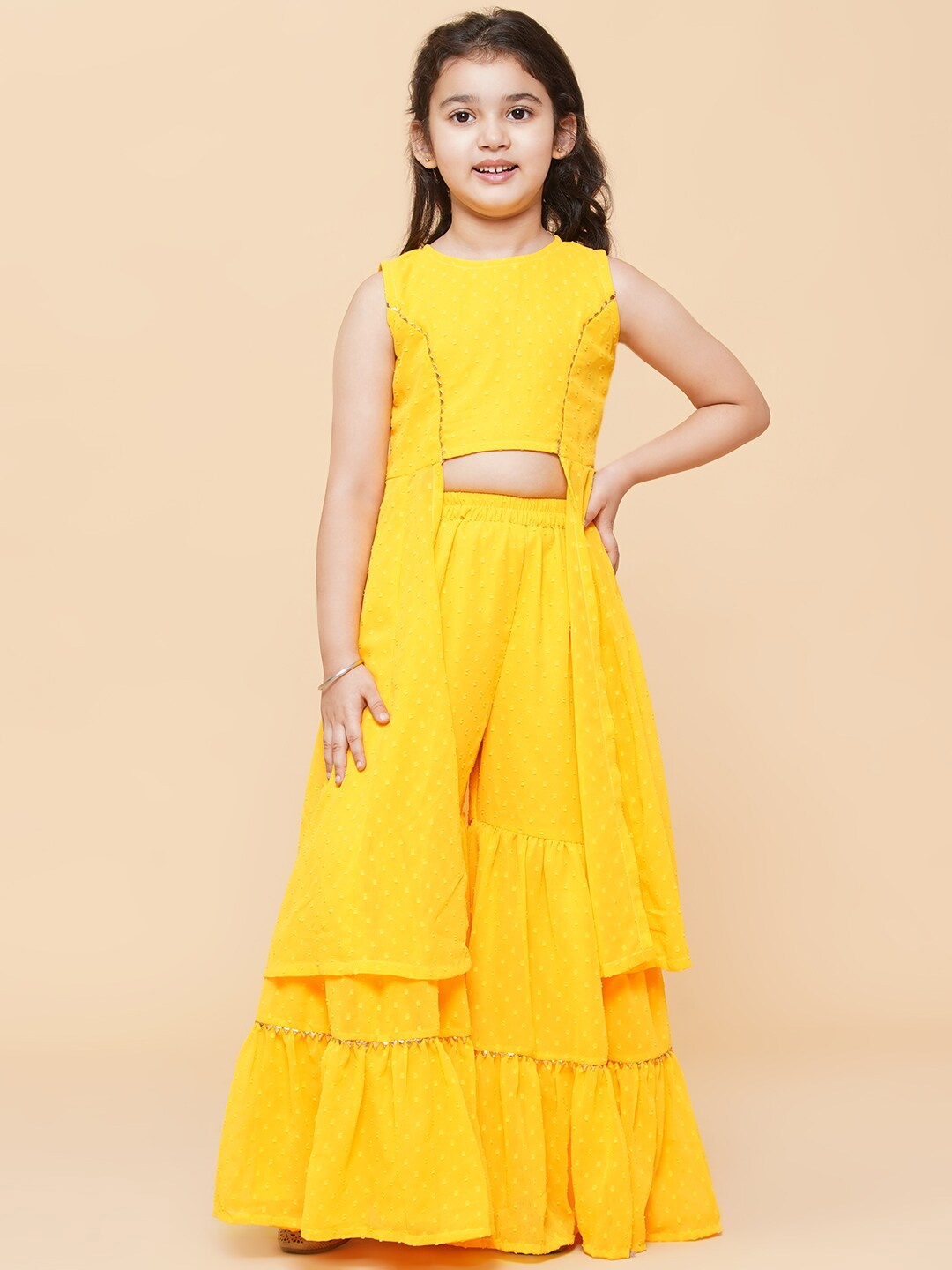 

Bitiya by Bhama Girls Yellow Poly Georgette Kurta with Sharara