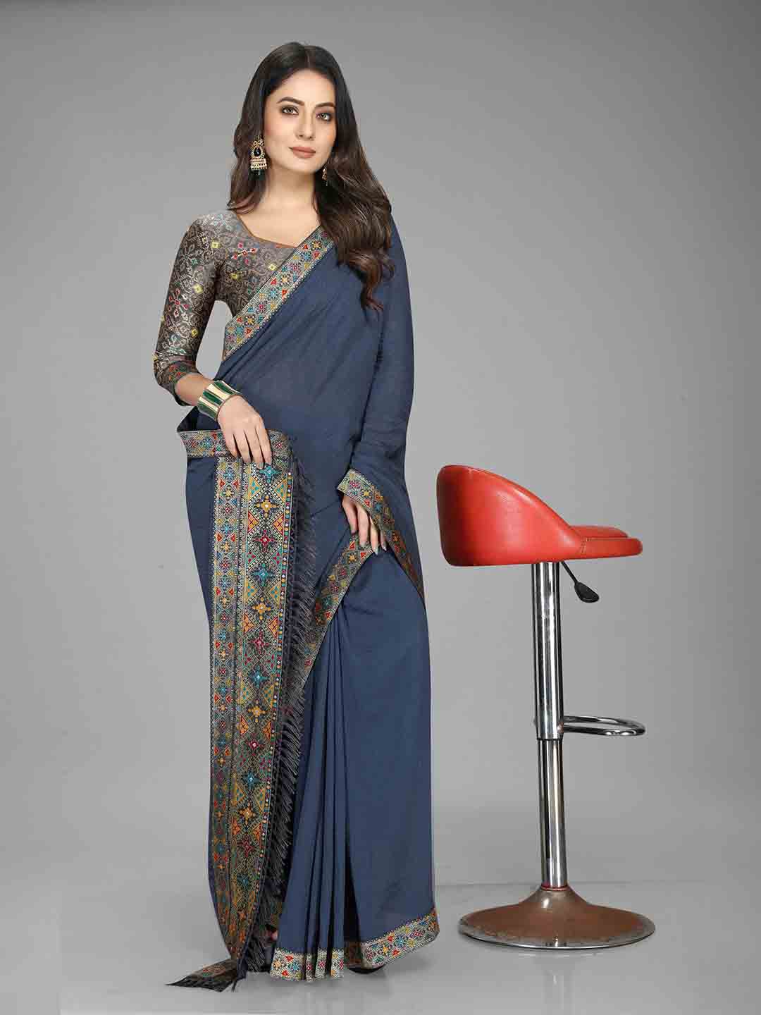 

DEETYA ARTS Grey & Red Zari Art Silk Banarasi Saree