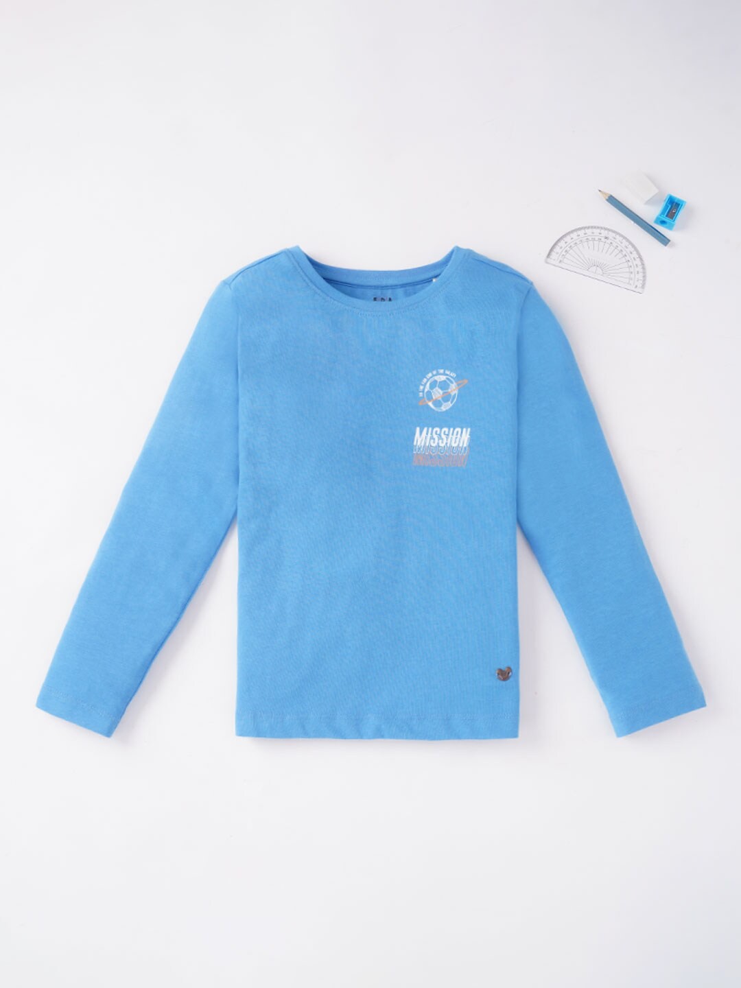 

Ed-a-Mamma Boys Blue Typography Printed Cotton T-shirt