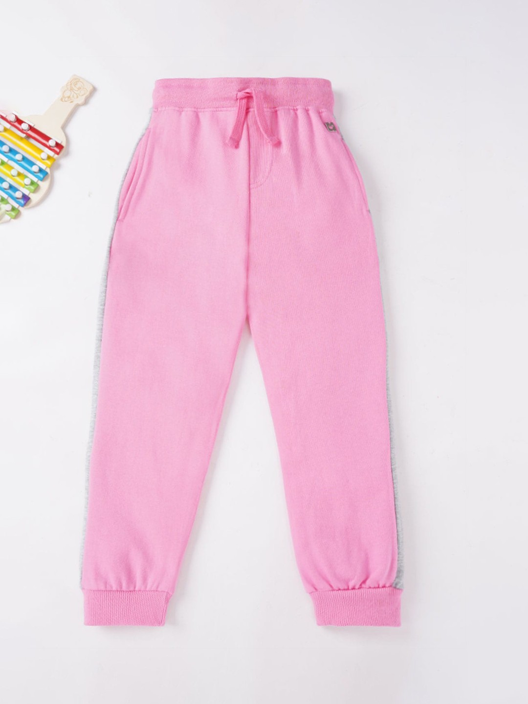 

Ed-a-Mamma Girls Pink Solid Cotton Drawstring Joggers
