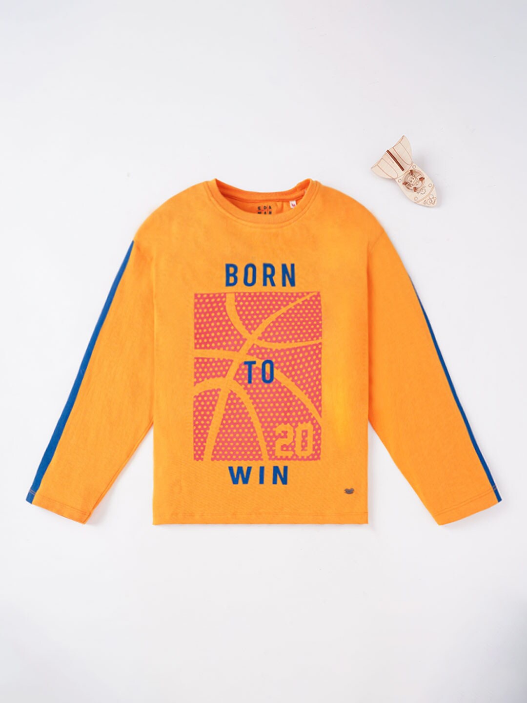 

Ed-a-Mamma Boys Mustard Yellow Printed Applique T-shirt