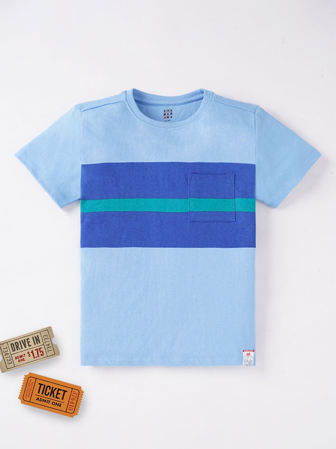 

Ed-a-Mamma Boys Blue Colourblocked Cotton T-shirt