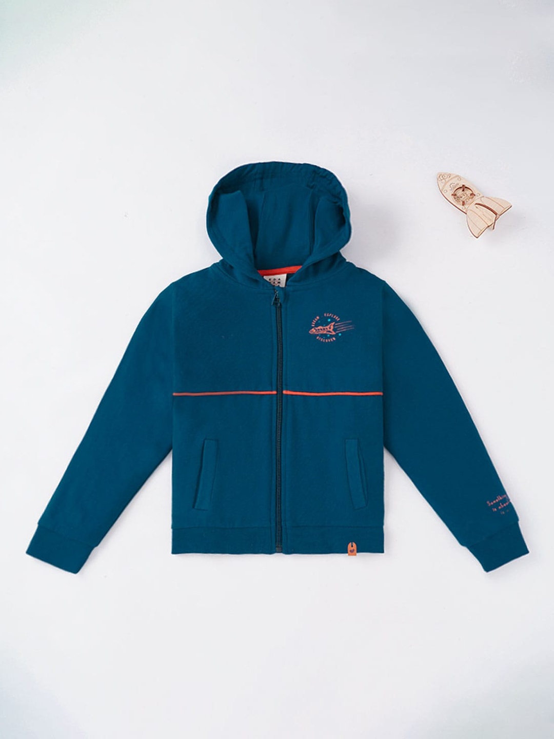 

Ed-a-Mamma Boys Blue Open Front Jacket with Patchwork