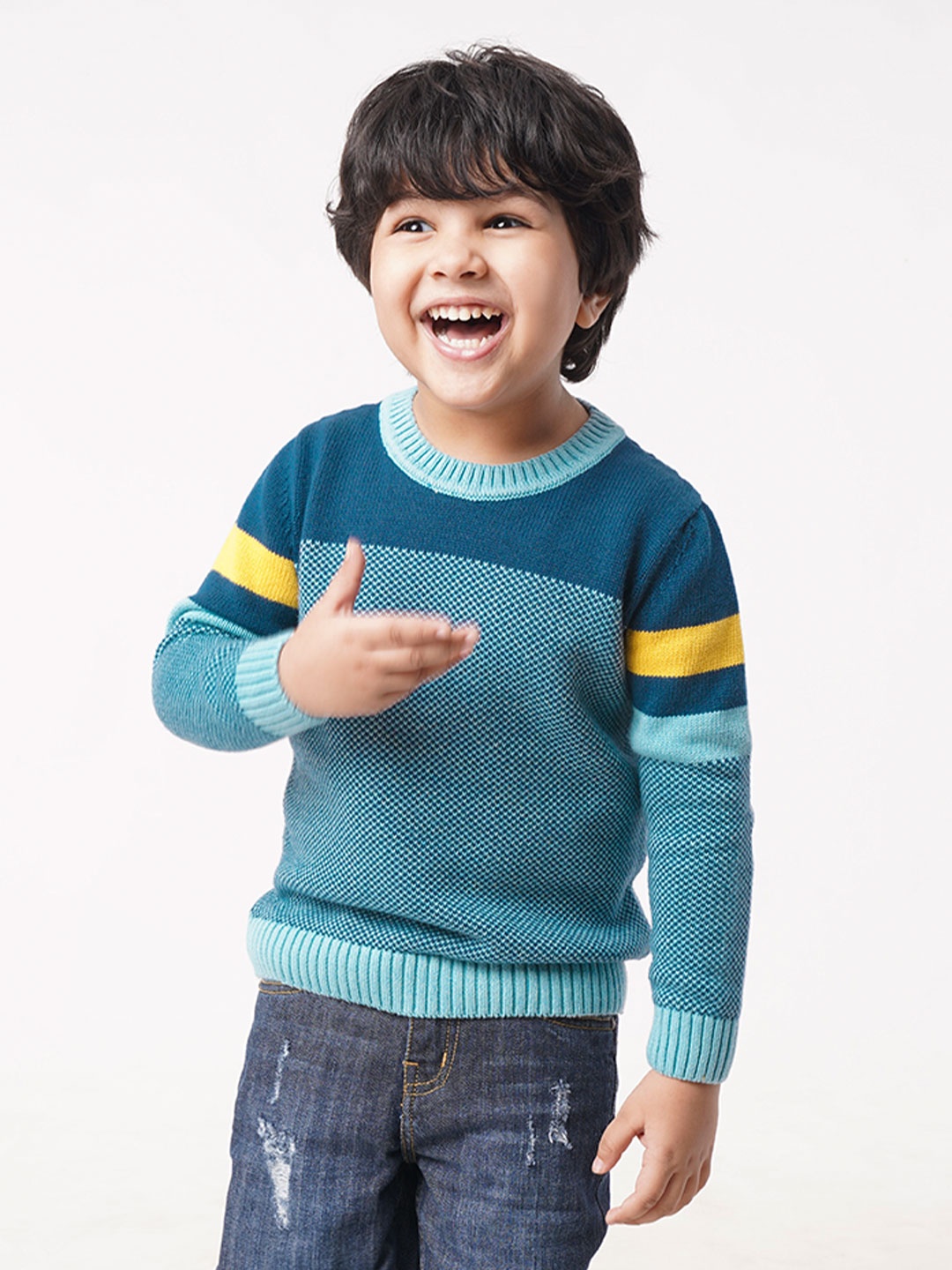 

Ed-a-Mamma Boys Blue & Yellow Colourblocked Pullover