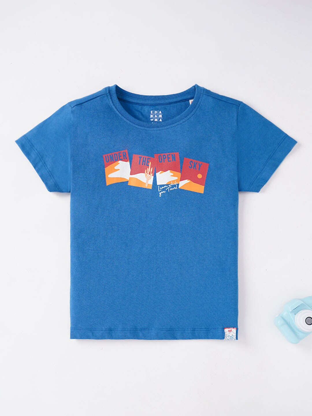 

Ed-a-Mamma Boys Blue Printed Applique T-shirt