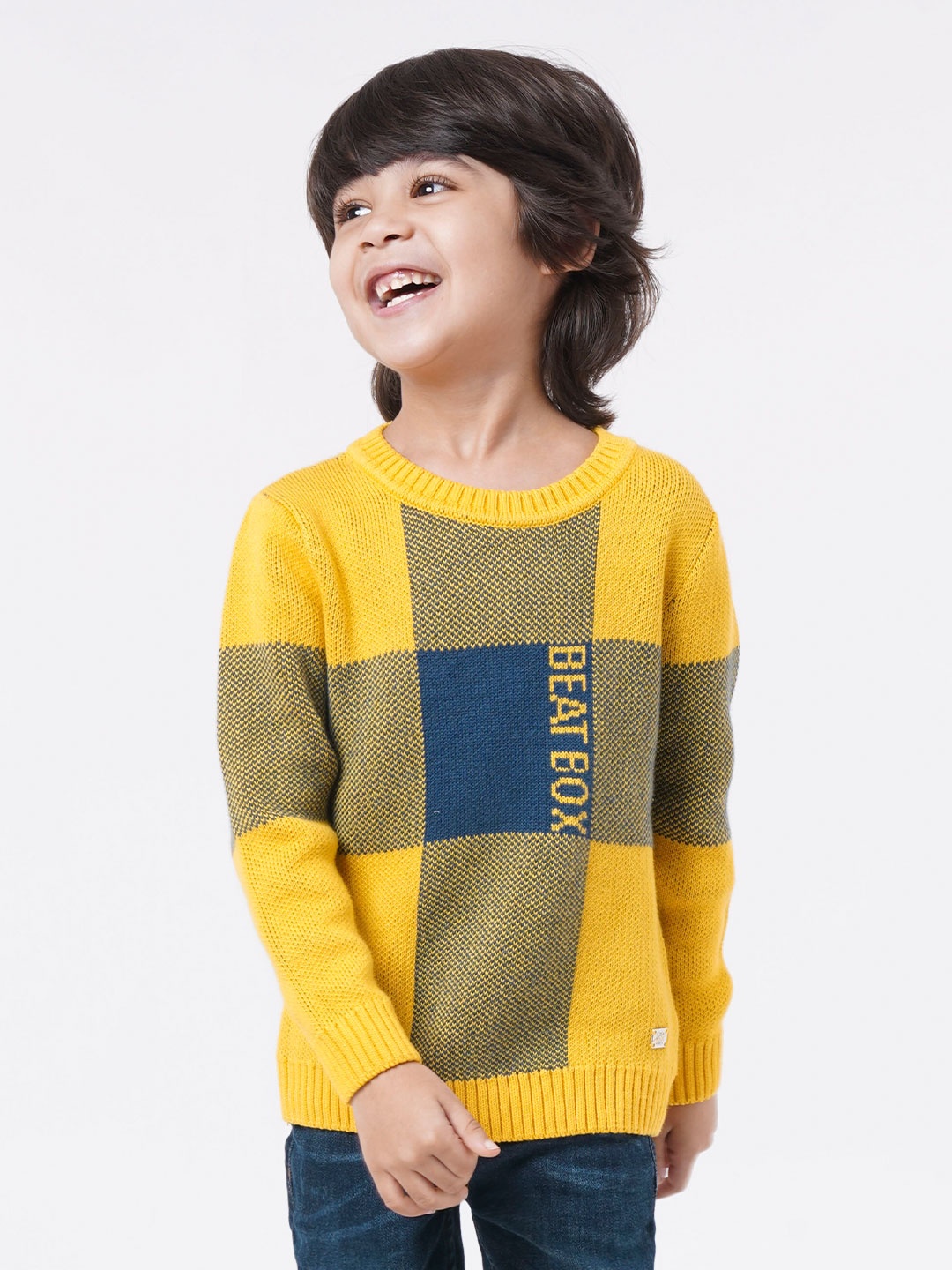 

Ed-a-Mamma Boys Yellow & Blue Colourblocked Pullover