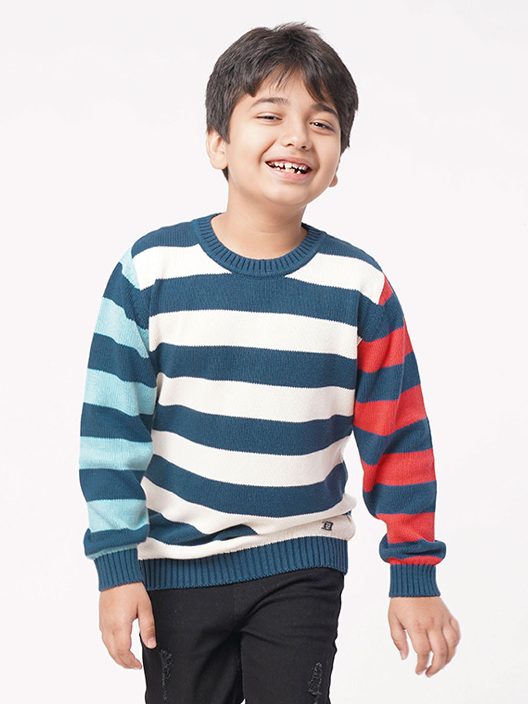 

Ed-a-Mamma Boys White & Blue Striped Pullover
