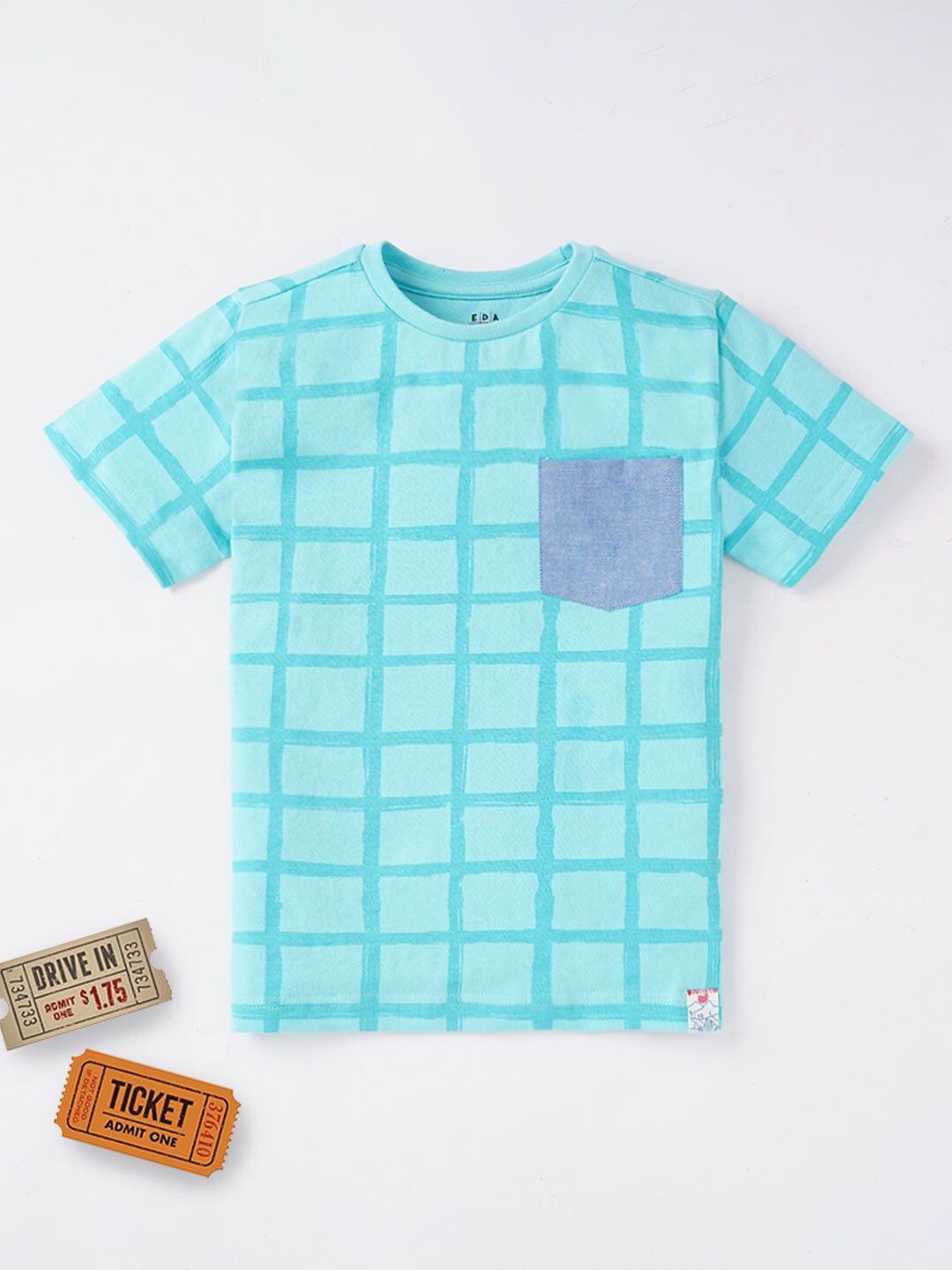 

Ed-a-Mamma Boys Blue Checked Henley Neck T-shirt