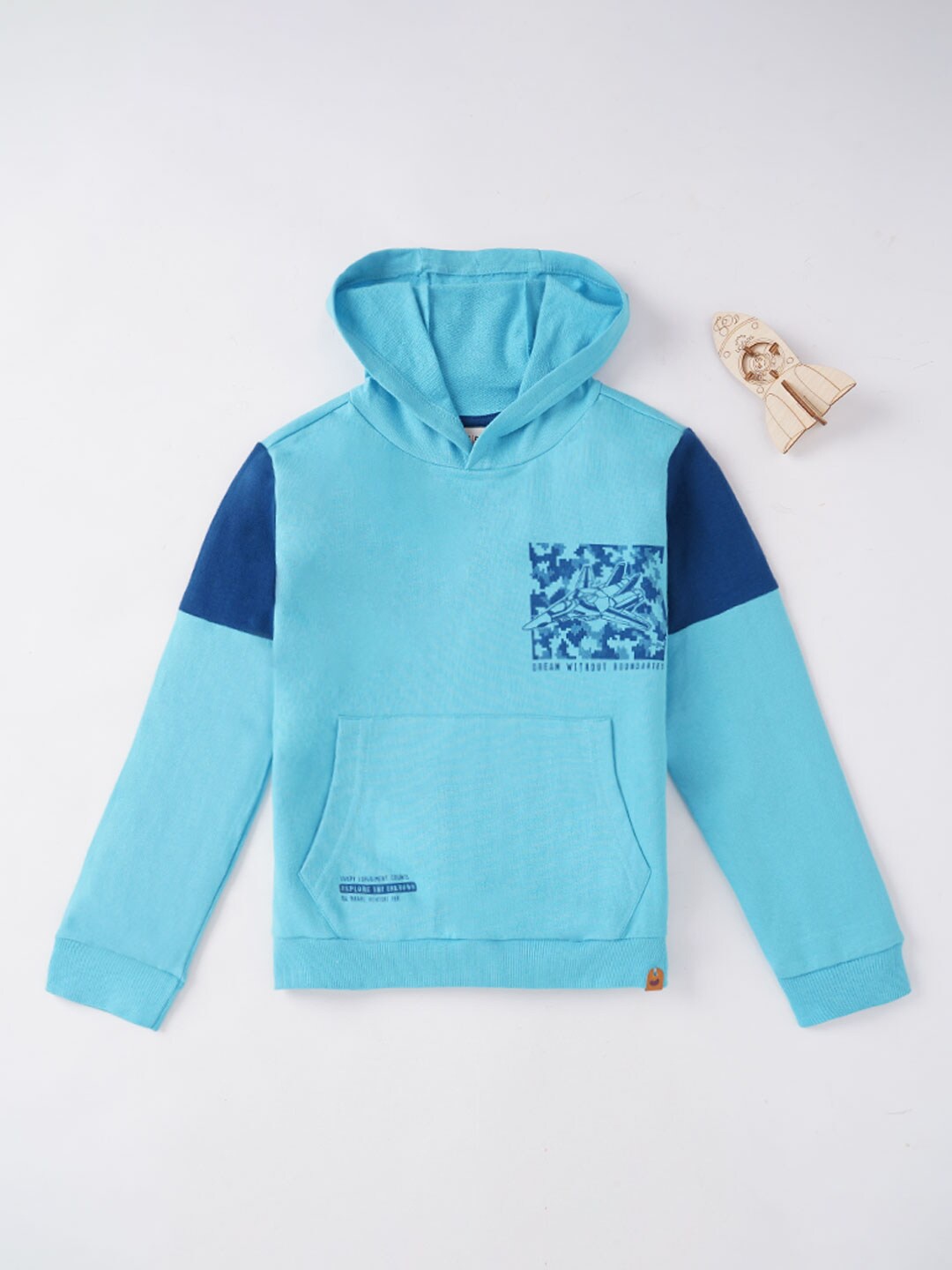 

Ed-a-Mamma Boys Blue Printed Hooded Sweatshirt