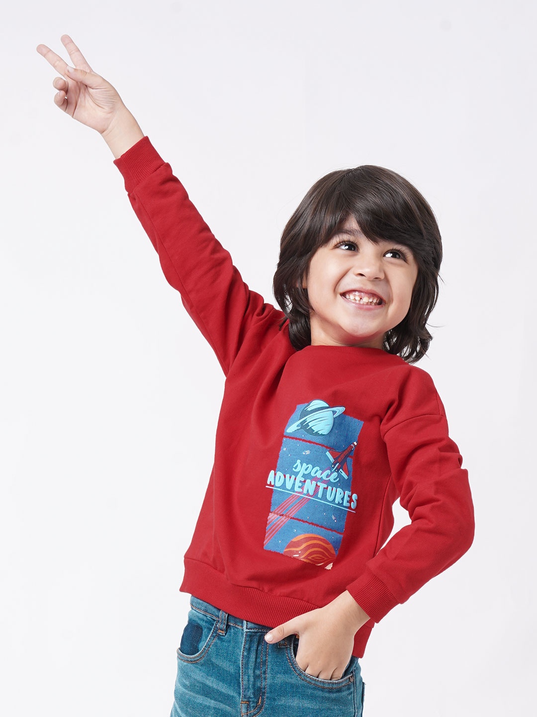 

Ed-a-Mamma Boys Red Printed Sweatshirt