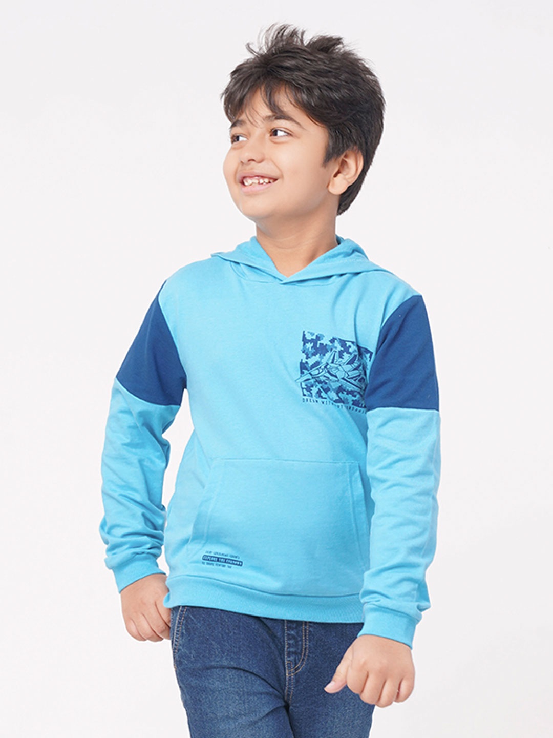 

Ed-a-Mamma Boys Blue Printed Hooded Sweatshirt