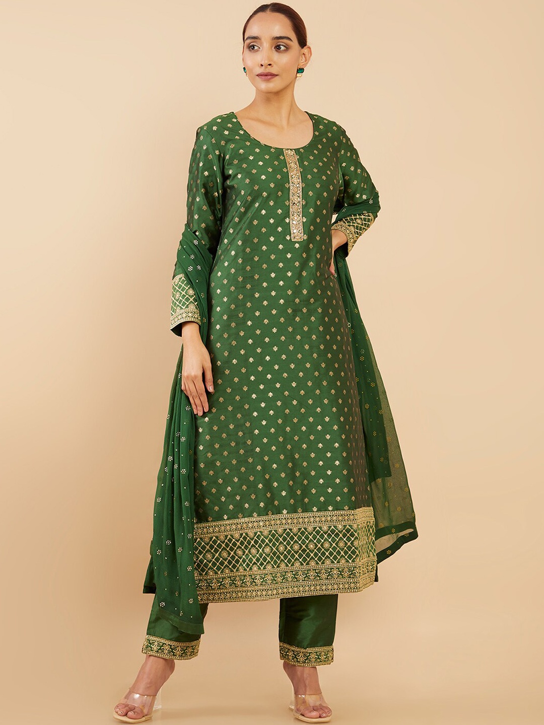 

Soch Women Green Silk Blend Kurta with Trousers & With Dupatta