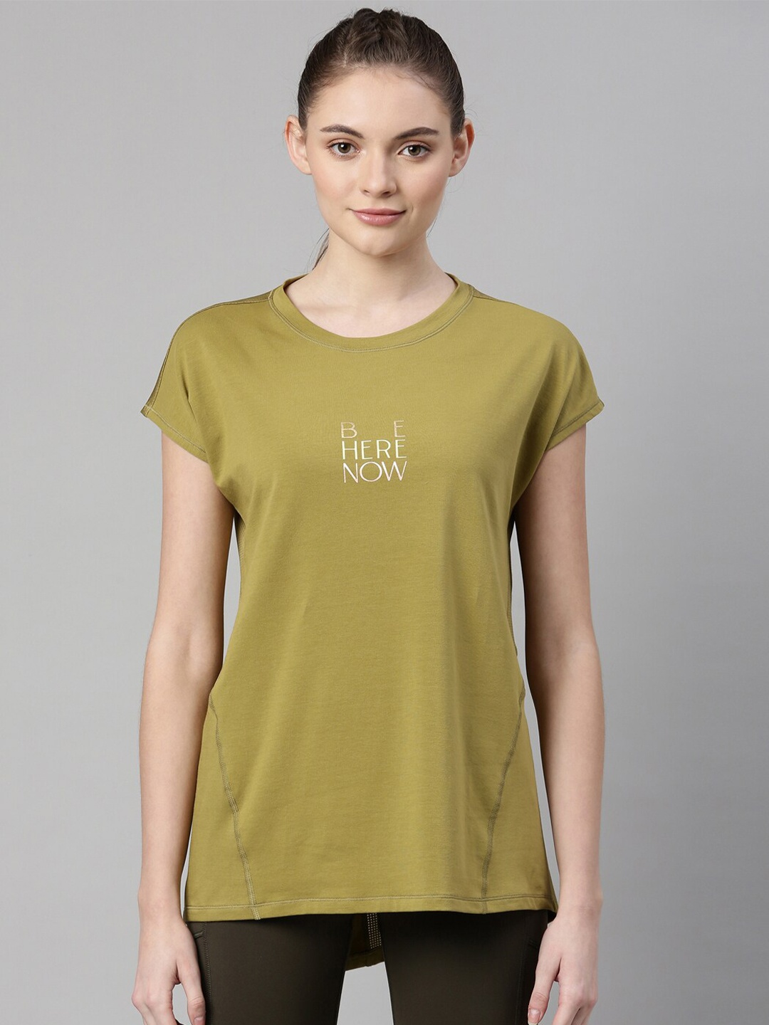 

Enamor Women Olive Green Extended Sleeves Antimicrobial T-shirt