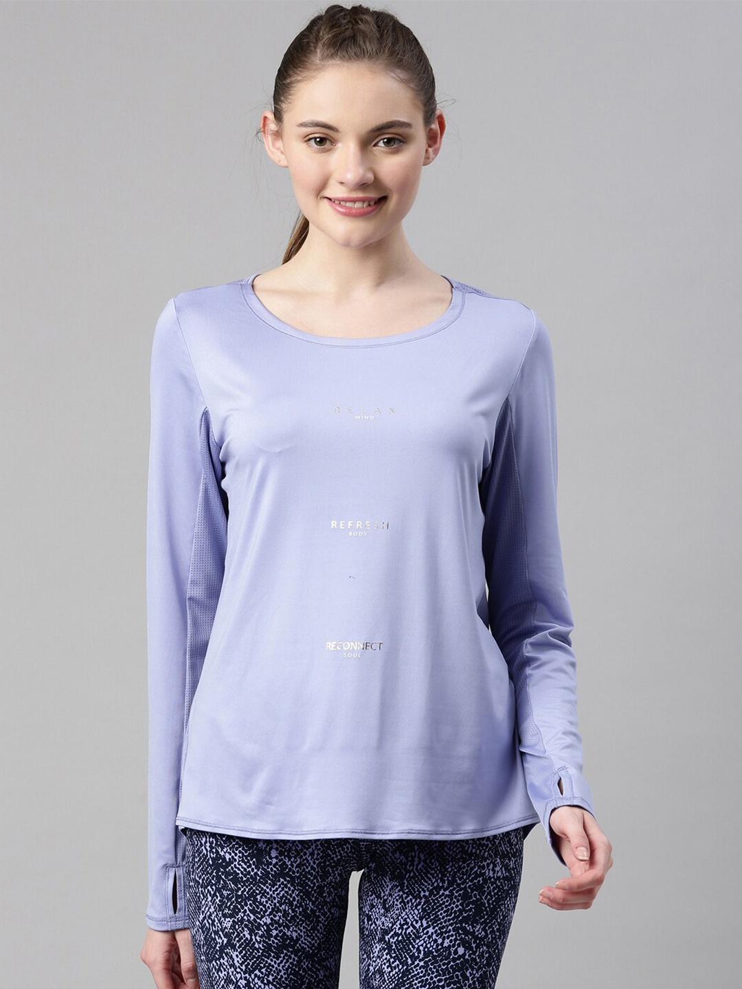 

Enamor Women Purple Typography Antimicrobial T-shirt