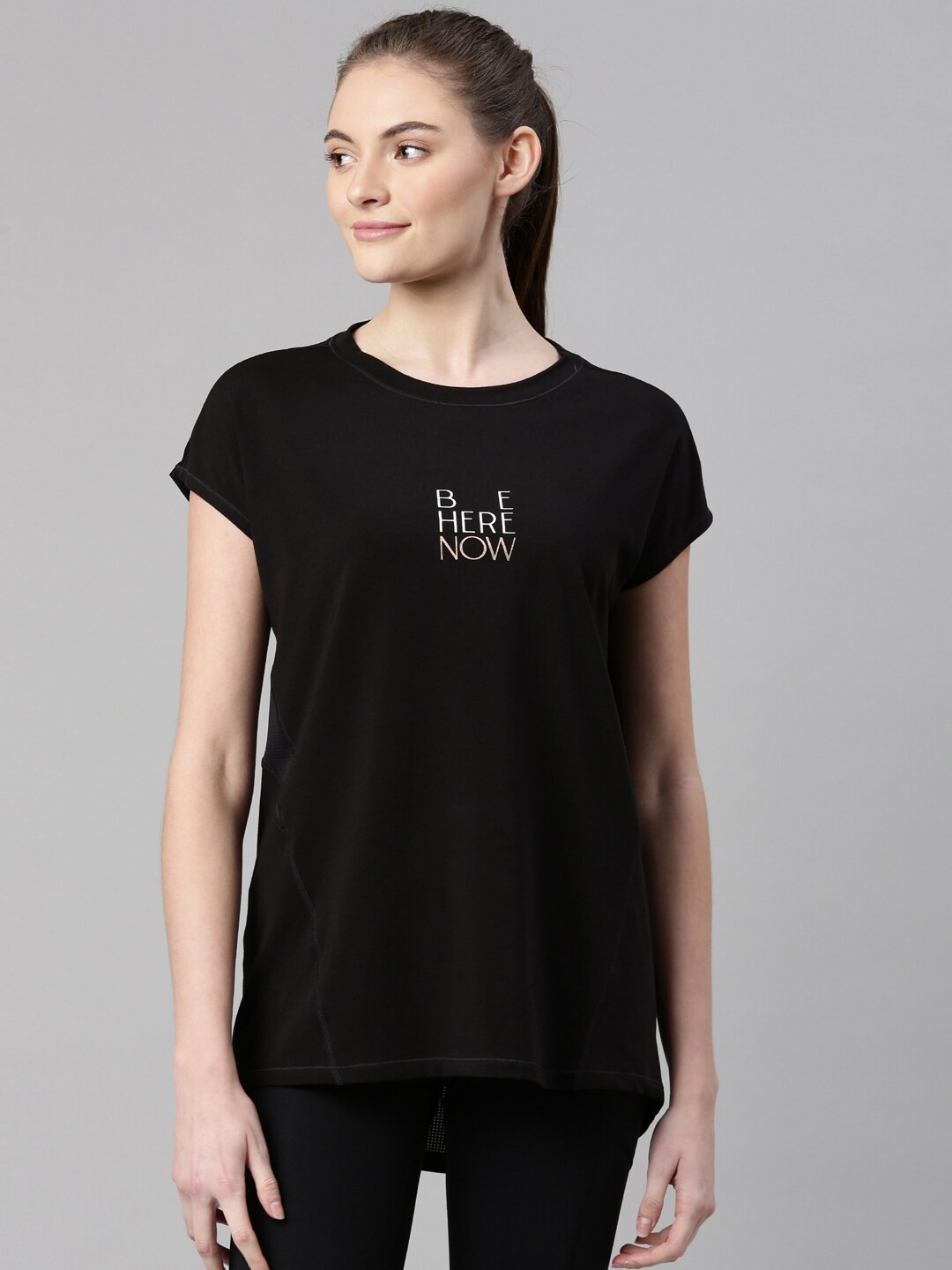 

Enamor Women Black Typography Extended Sleeves Antimicrobial T-shirt