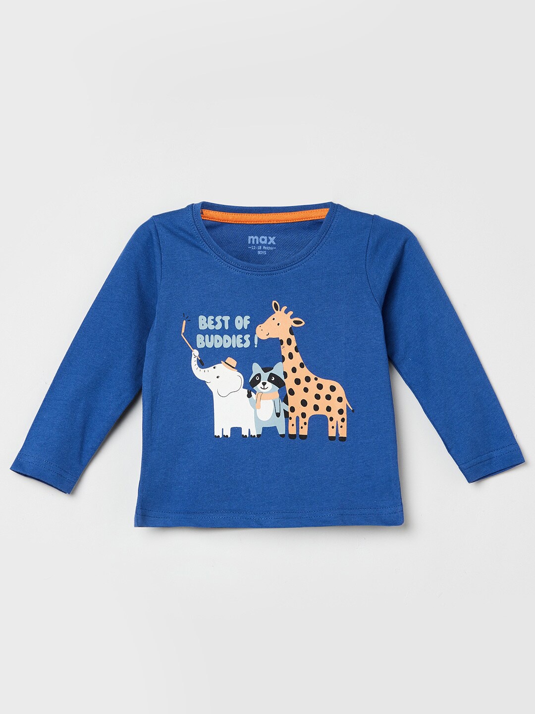 

max Boys Blue Typography Printed Applique T-shirt