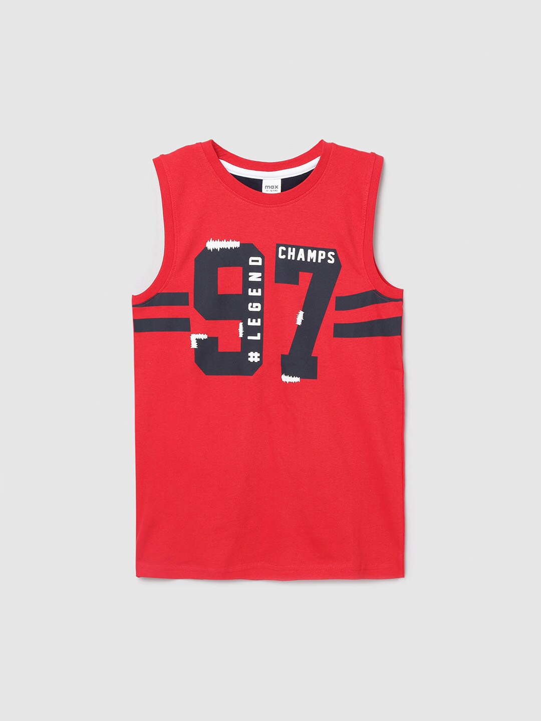 

max Boys Red Varsity Striped Applique T-shirt