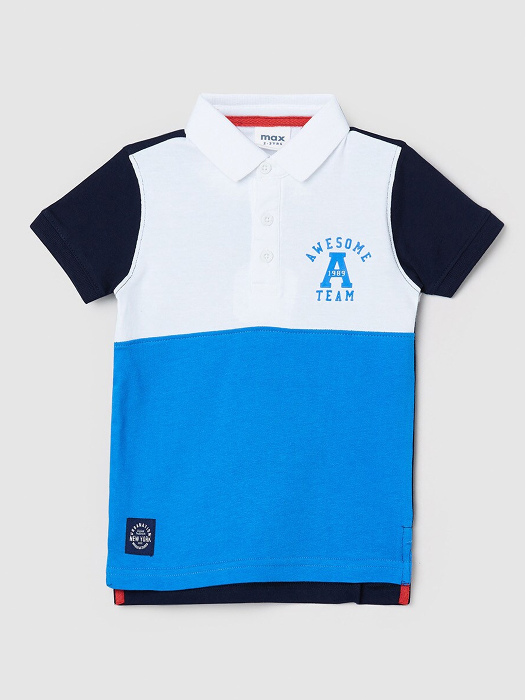 

max Boys Blue Colourblocked Polo Collar Applique T-shirt