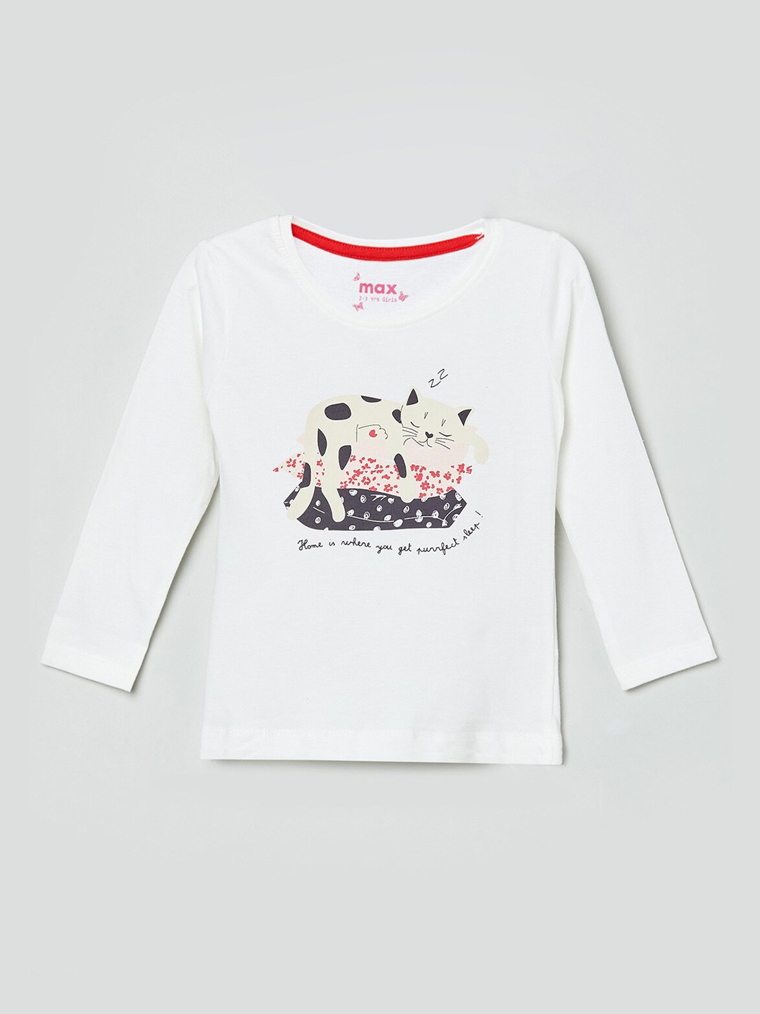 

max Girls Cream-Coloured Printed Applique T-shirt