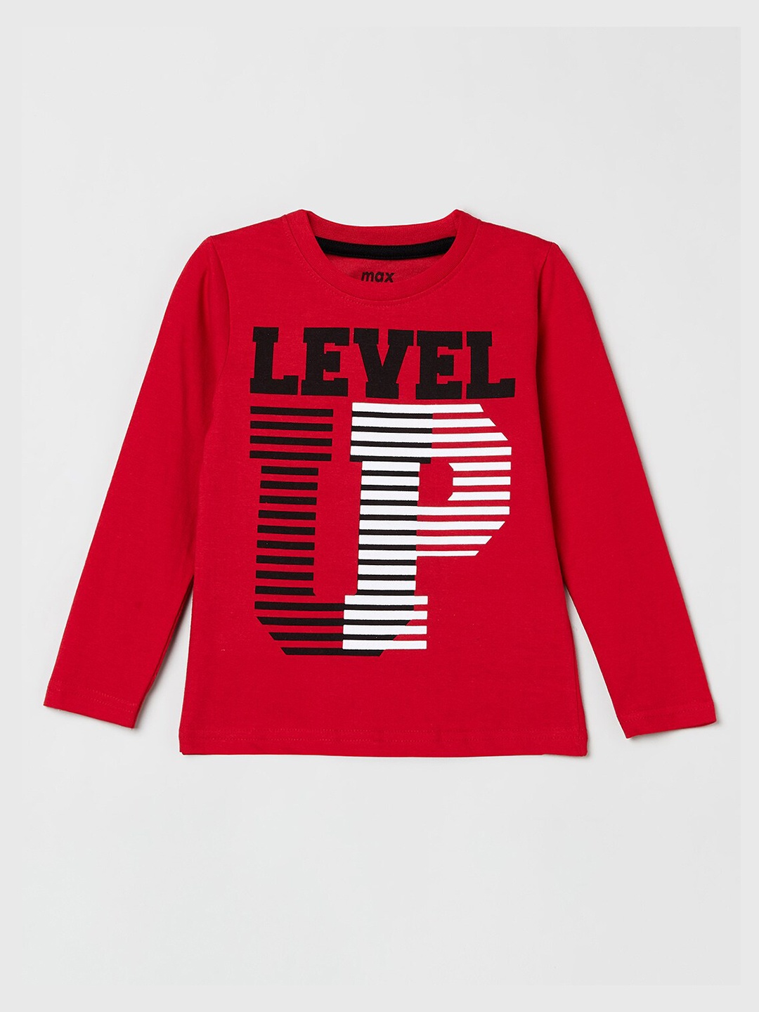 

max Boys Red Varsity Striped Applique T-shirt