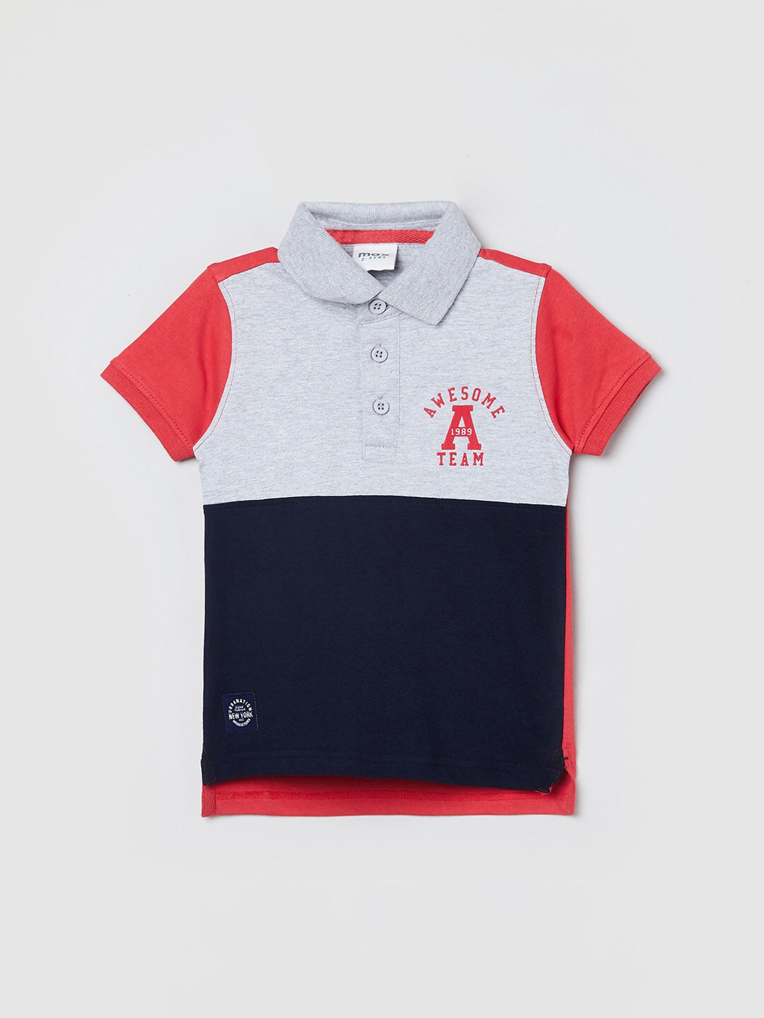 

max Boys Blue Colourblocked Polo Collar Applique T-shirt