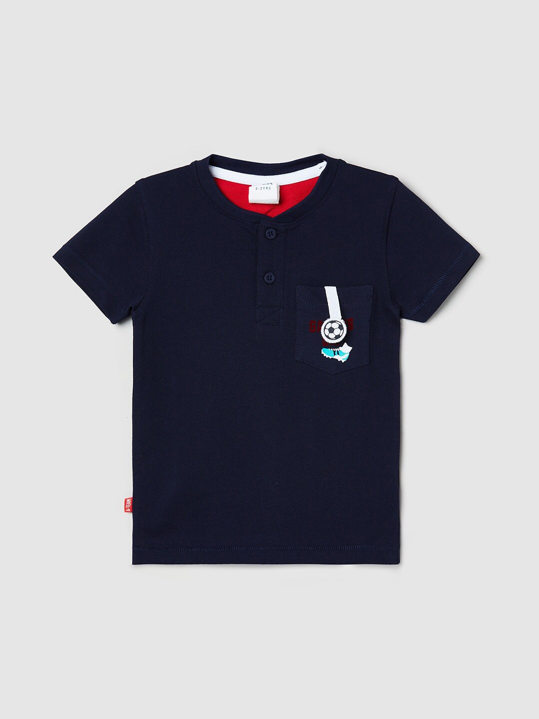 

max Boys Blue Henley Neck Applique T-shirt