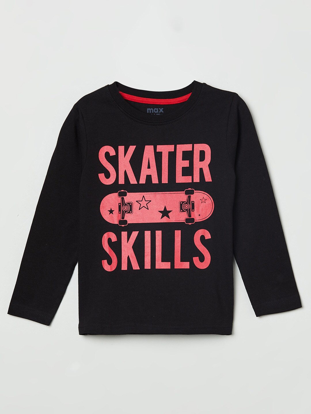 

max Boys Black Typography Printed T-shirt